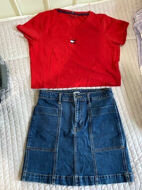 Tommy Hilfiger Red Cropped Logo Tee & Old navy skirt